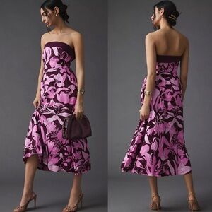Anthropologie Petite Maeve Jo Faulkner Floral Strapless Midi Dress